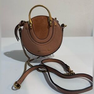 Chloé Mini Pixie Crossbody Bag – Tan Leather & Suede with Gold Hardware
